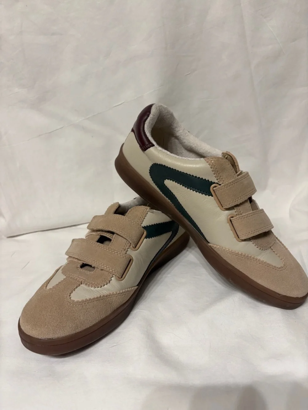 Sam Edelman Talia Velcro Sneakers SZ 8M Brown/Cream with Dark Green Accent